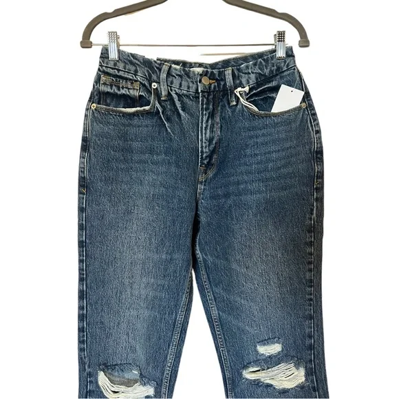 Good American Good 90s Slim Ripped Knee Straight Jeans in Indigo061 (6) - Picture 7 of 13